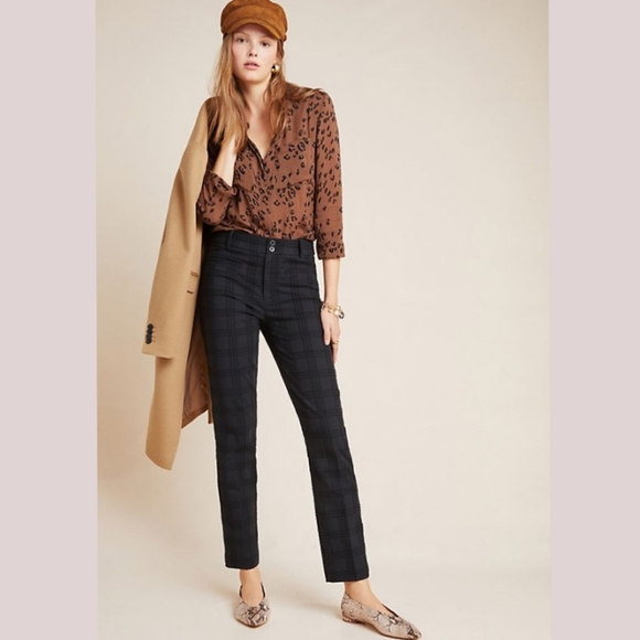 ANTHROPOLOGIE ESSENTIAL SLIM JACQUARD TROUSER PANT - Picture 2 of 8